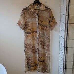 Vintage Women's Sea Suns Sheer Mesh Safari Swim Cover Up Shirt Dress M/L